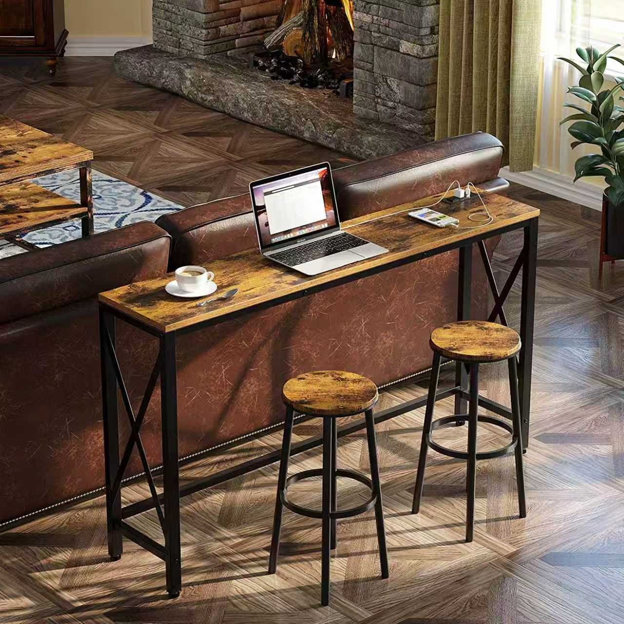Modern Industrial Console Table – Rustic Wood Entryway Table with Black Metal Frame | Narrow Hallway Sofa Table/ طاولة كونسول عصرية بتصميم صناعي – سطح خشبي ريفي مع إطار معدني أسود للممر وغرفة المعيشة