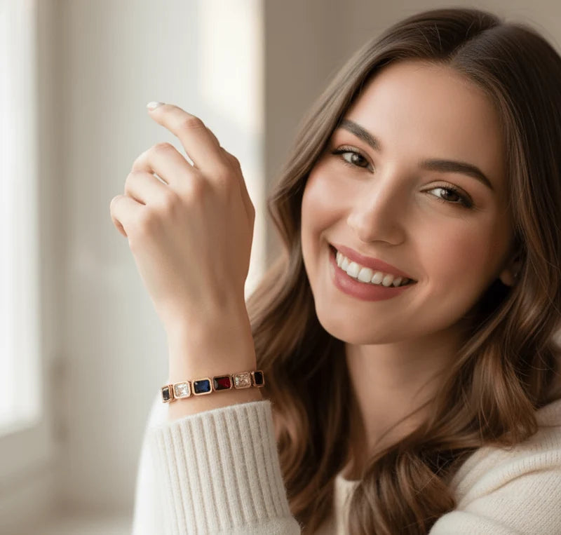 Rainbow Gem Luxe Bangle /سوار أنيق مزين بأحجار كريمة ملونة