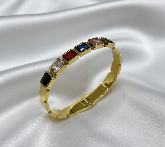 Rainbow Gem Luxe Bangle /سوار أنيق مزين بأحجار كريمة ملونة